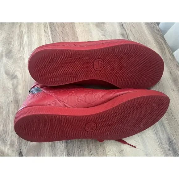 GUCCI BAMBI GUCCISSIMA EMBOSSED Red LEATHER HIGH TOP SNEAKERS uk 11.5 US 12 - Picture 10 of 12